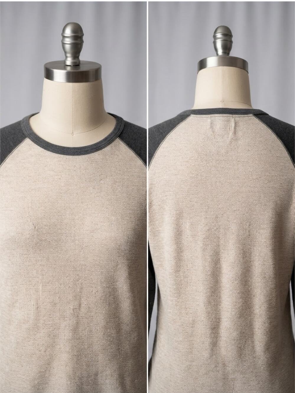 Merona Mens XL Thermal Long Sleeve Shirt Gray Beige Raglan Waffle Knit Cotton